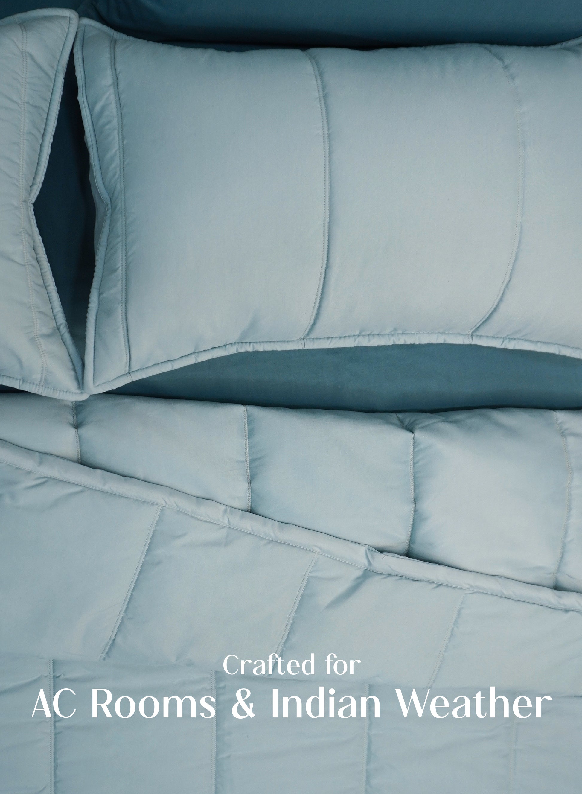 Home Crayons Cocoon AC Comforter Set | 5-Piece Designer Bed Set for Modern Homes | Blue Meadow