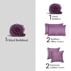Home Crayons LuxeFit™ Fitted Bedsheet Set | Perfect Fit for Queen & King Mattresses | Matte Plum