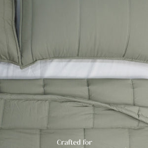 Home Crayons Cocoon AC Comforter Set | 5-Piece Designer Bed Set for Modern Homes | Olive Mist