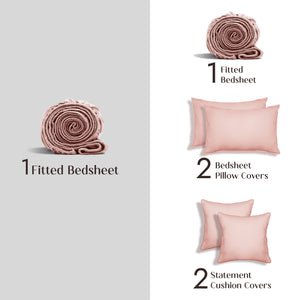 Home Crayons LuxeFit™ Fitted Bedsheet Set | Perfect Fit for Queen & King Mattresses | Pearl Blush