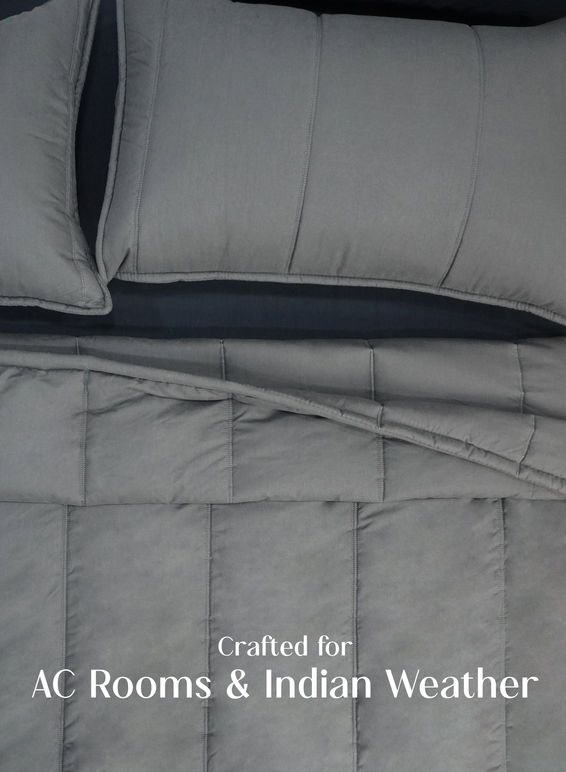 Home Crayons Cocoon AC Comforter Set | 5-Piece Designer Bed Set for Modern Homes | Moonstone Gray