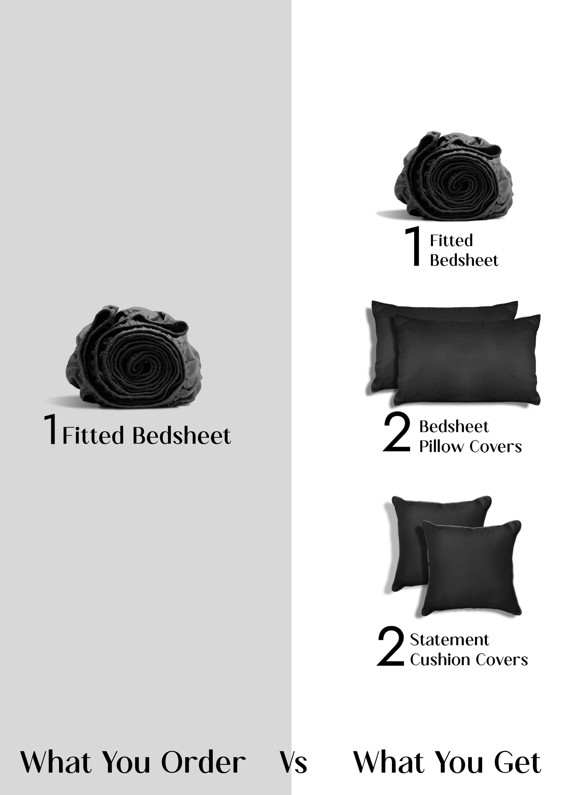 Home Crayons LuxeFit™ Fitted Bedsheet Set | Perfect Fit for Queen & King Mattresses | Ebony Black