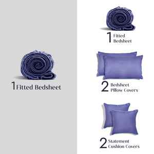 Home Crayons LuxeFit™ Fitted Bedsheet Set | Perfect Fit for Queen & King Mattresses | Persian Indigo