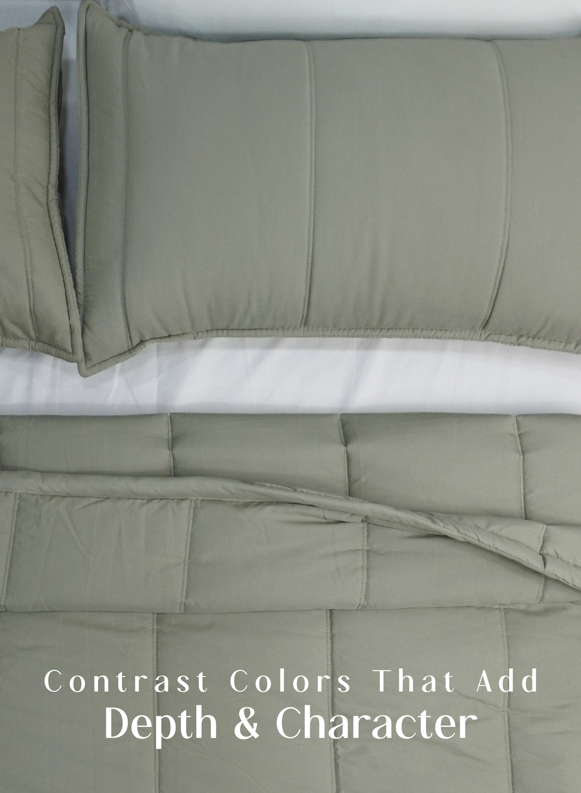 Home Crayons Cocoon 8-Piece AC Bedding Set | Coordinated Comforter, Fitted Sheet & Covers in One Set | Olive Mist
