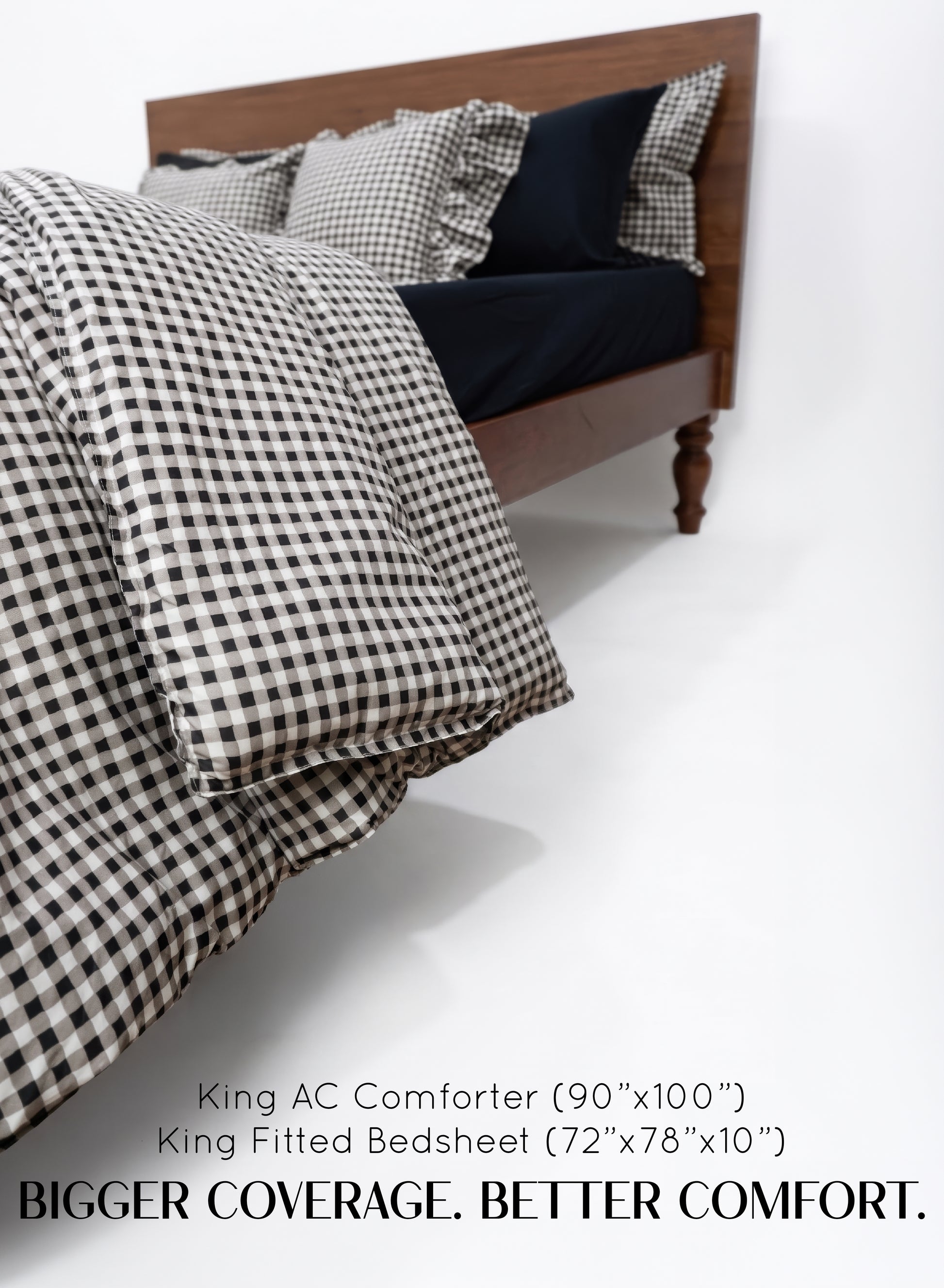 Crayonic™ 8-Piece AC Bedding Set | Signature Designer Bedding for AC Rooms | Midnight Gingham