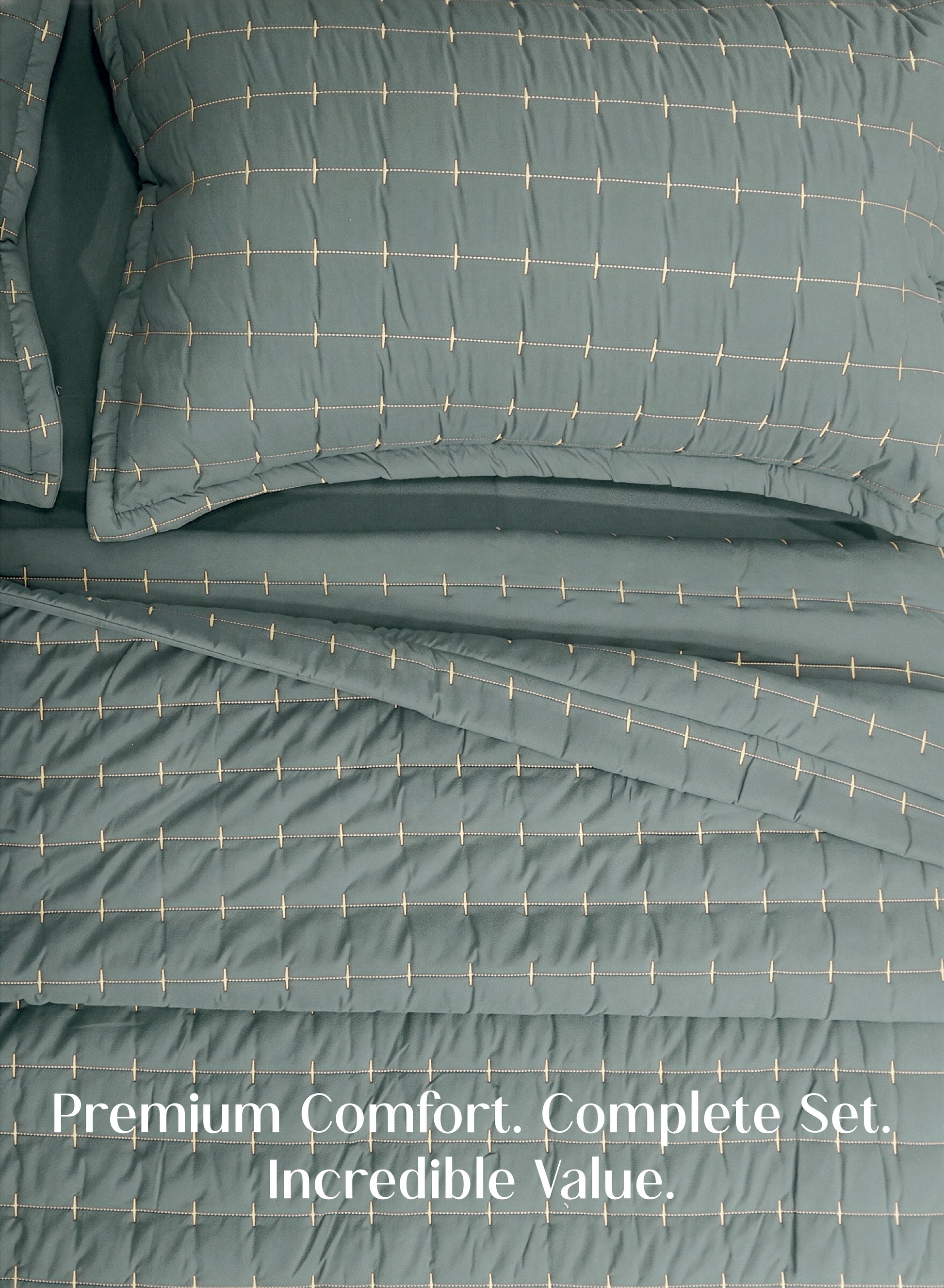 Home Crayons CloudTouch™ 5-Piece AC Comforter Set | 33% Oversized | Includes 2 Pillow & 2 Cushion Covers | Sage Green