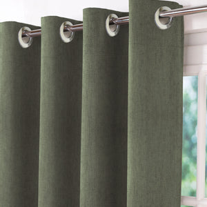 Arezzo Plain Blackout Curtains | Soft Heavy Fabric & Total Light Block | Olive Green | Set of 2 | Fully Customizable