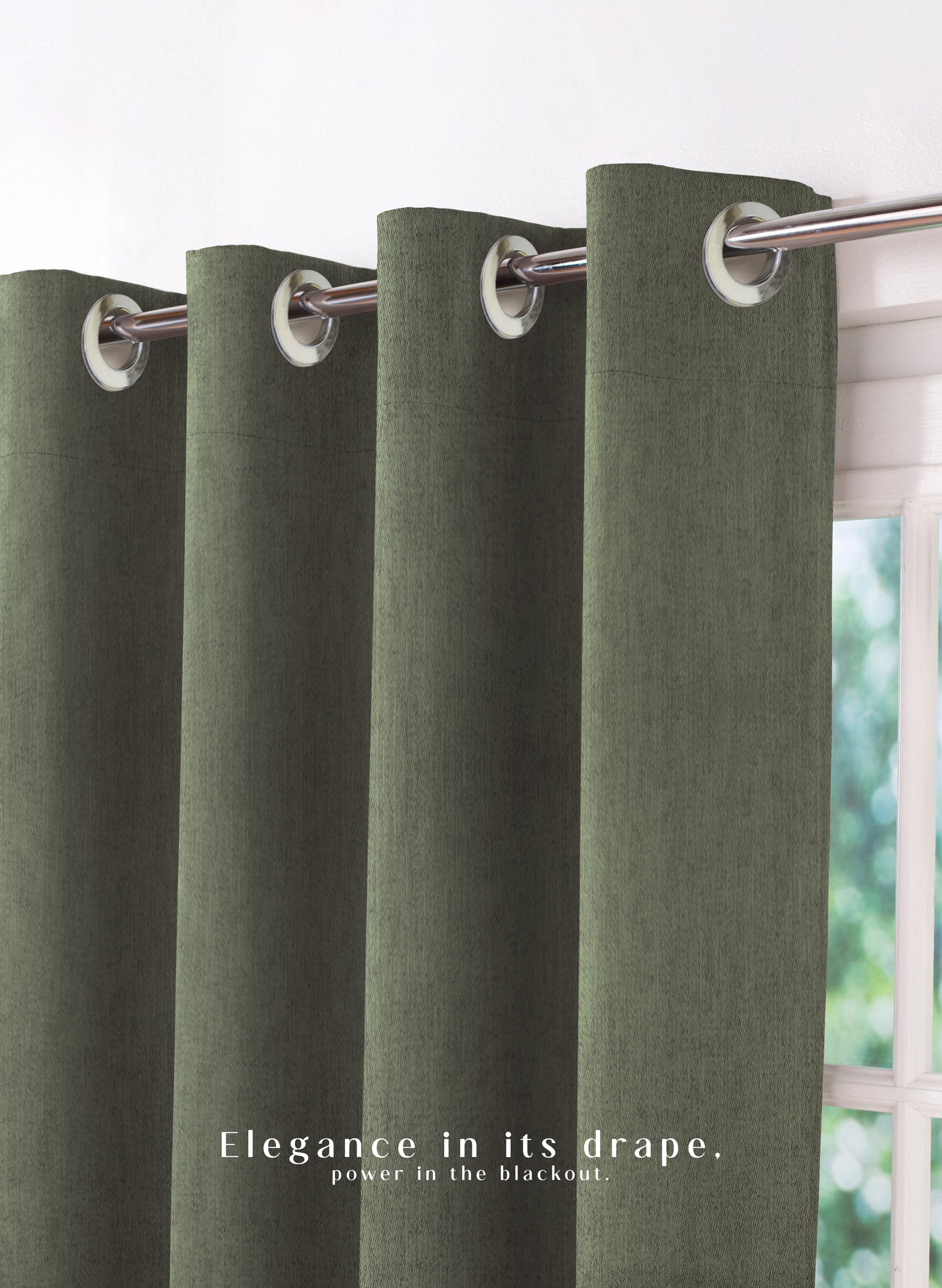 Arezzo Plain Blackout Curtains | Soft Heavy Fabric & Total Light Block | Olive Green | Set of 2 | Fully Customizable