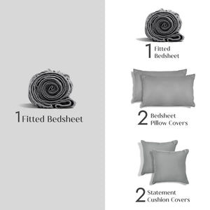 Home Crayons LuxeFit™ Fitted Bedsheet Set | Perfect Fit for Queen & King Mattresses | Quill Gray
