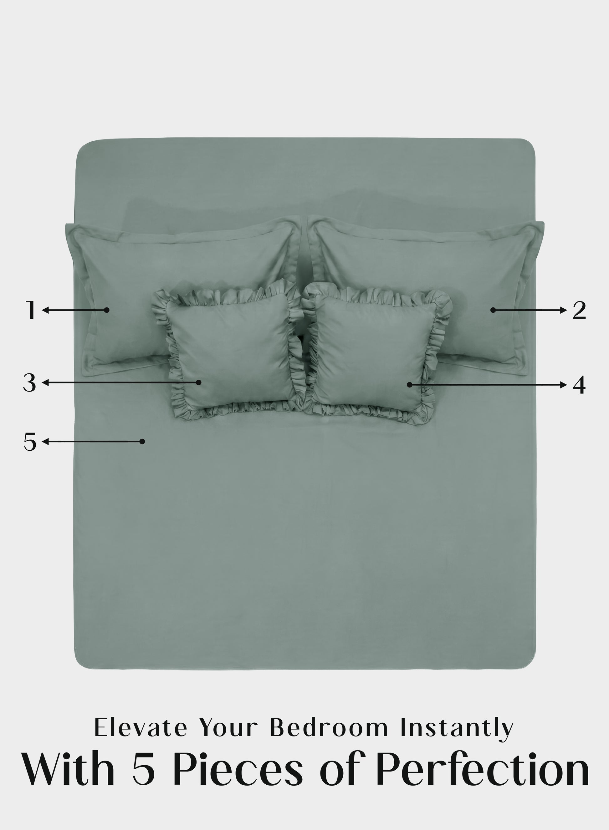Home Crayons LuxeSoft™ Bedsheet Double Set | Oversized King | Includes 2 Pillow Covers & 2 Cushion Covers | Sage Green