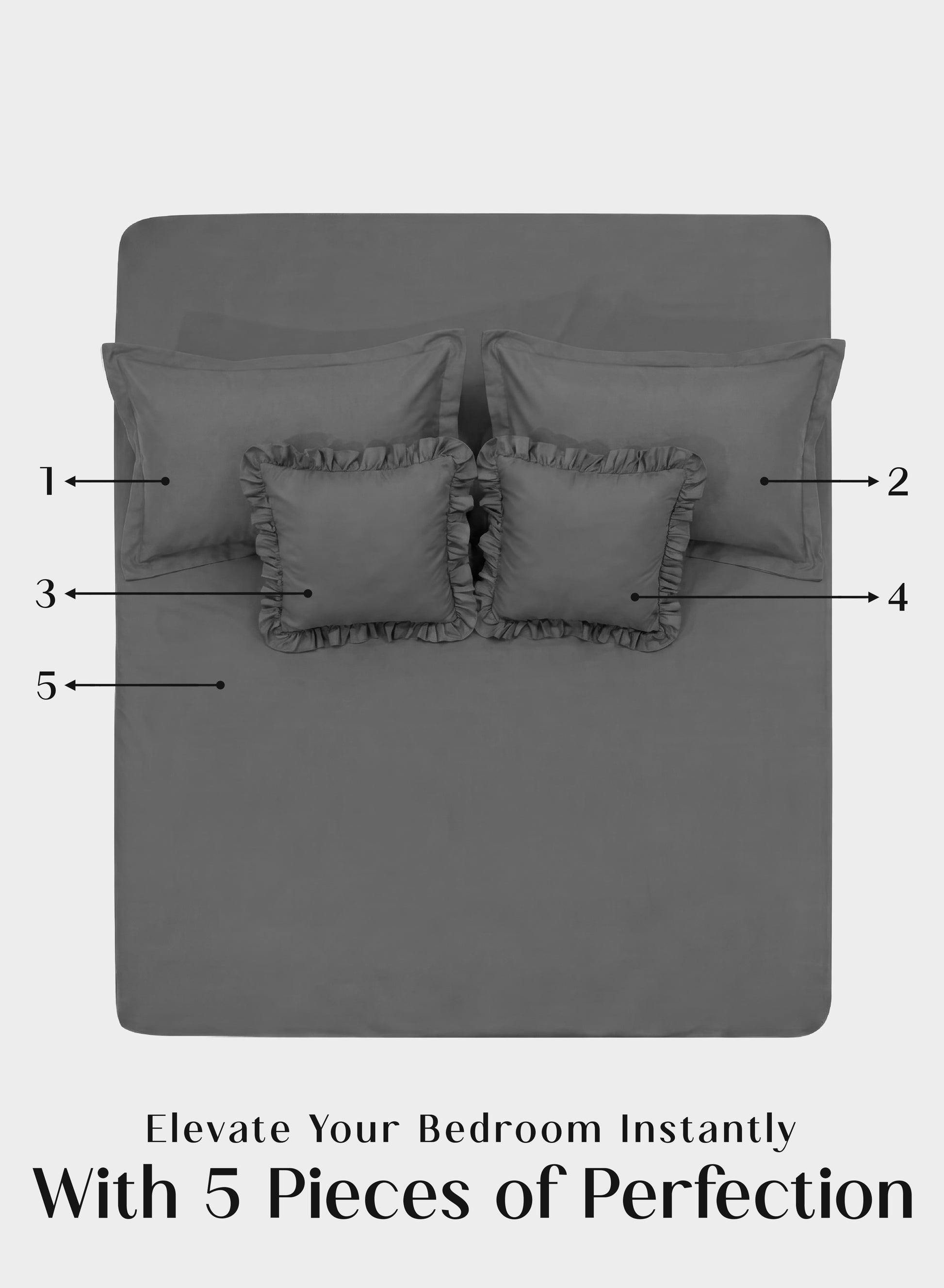 Home Crayons LuxeSoft™ Double Bedsheet Set | Oversized King | Includes 2 Pillow Covers & 2 Cushion Covers | Pebble Gray
