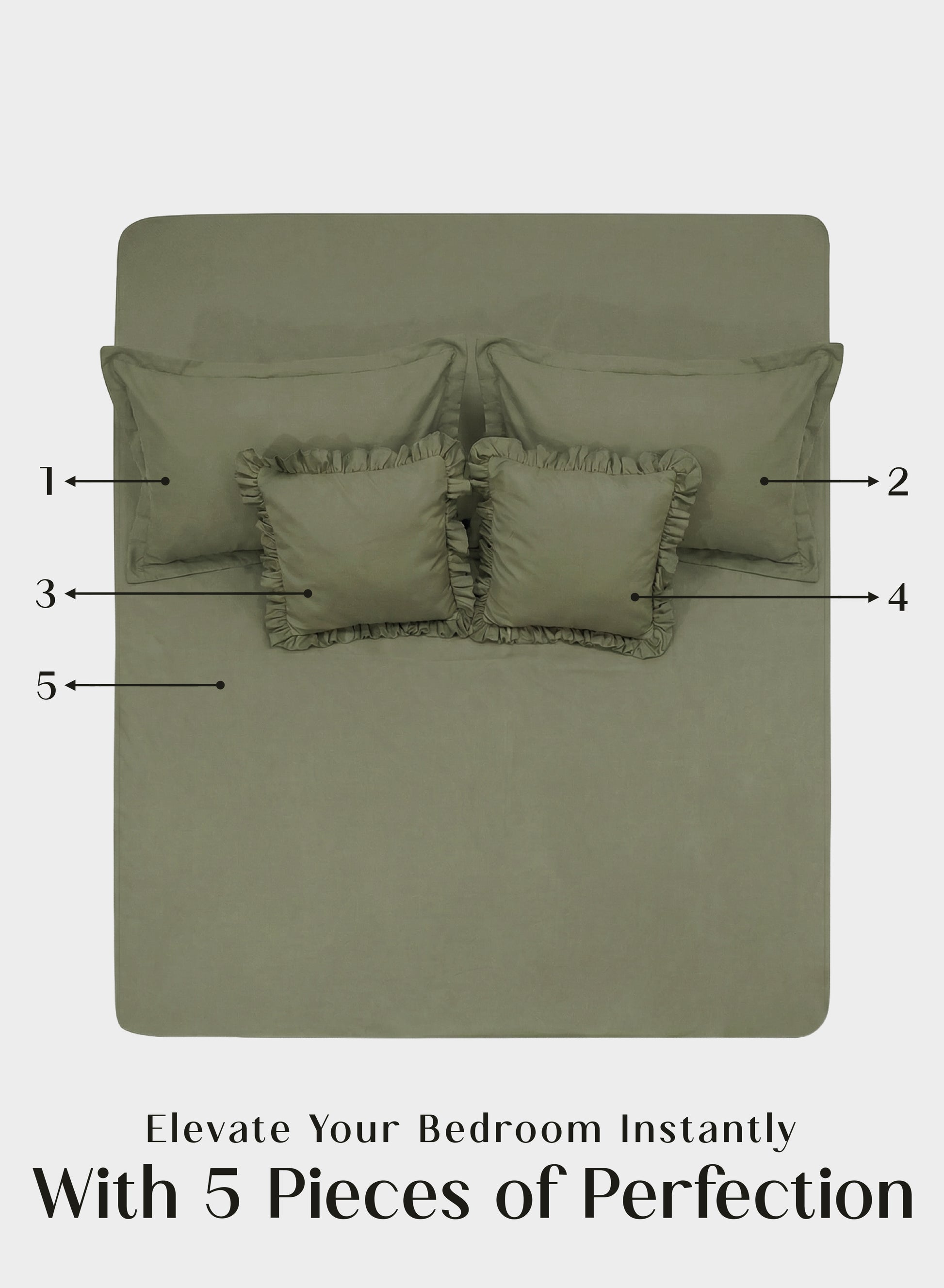 Home Crayons LuxeSoft™ Double Bedsheet Set | Oversized King | Includes 2 Pillow Covers & 2 Cushion Covers | Olive Grove