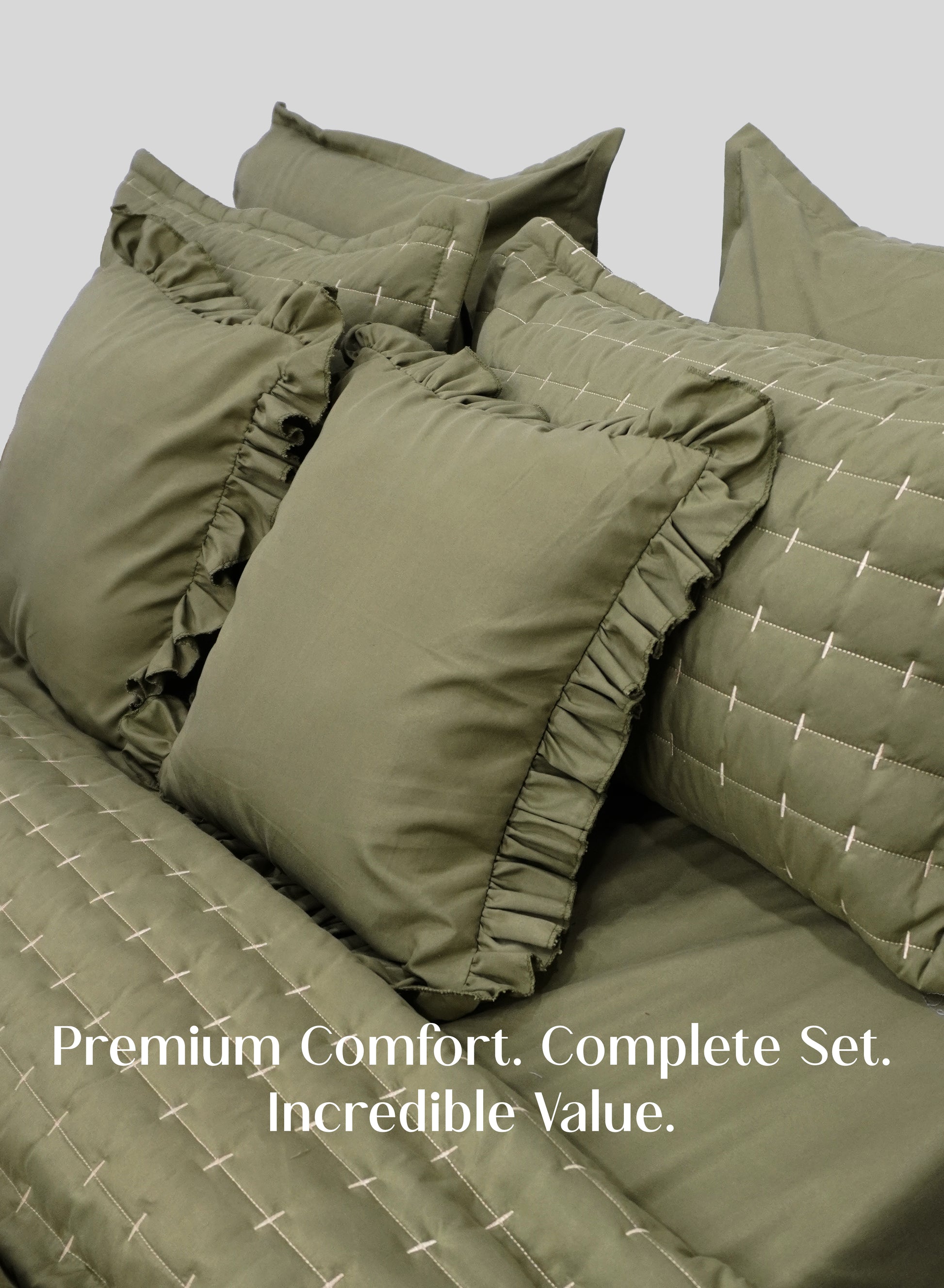 Home Crayons CloudTouch™ 8-Piece AC Bedding Set | Complete Bedroom Upgrade in One Set | Olive Grove