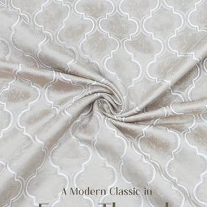 Teramo Jacquard Room Darkening Curtains | Crest Jacquard Weave | Sahara Beige | Set of 2 | Fully Customizable