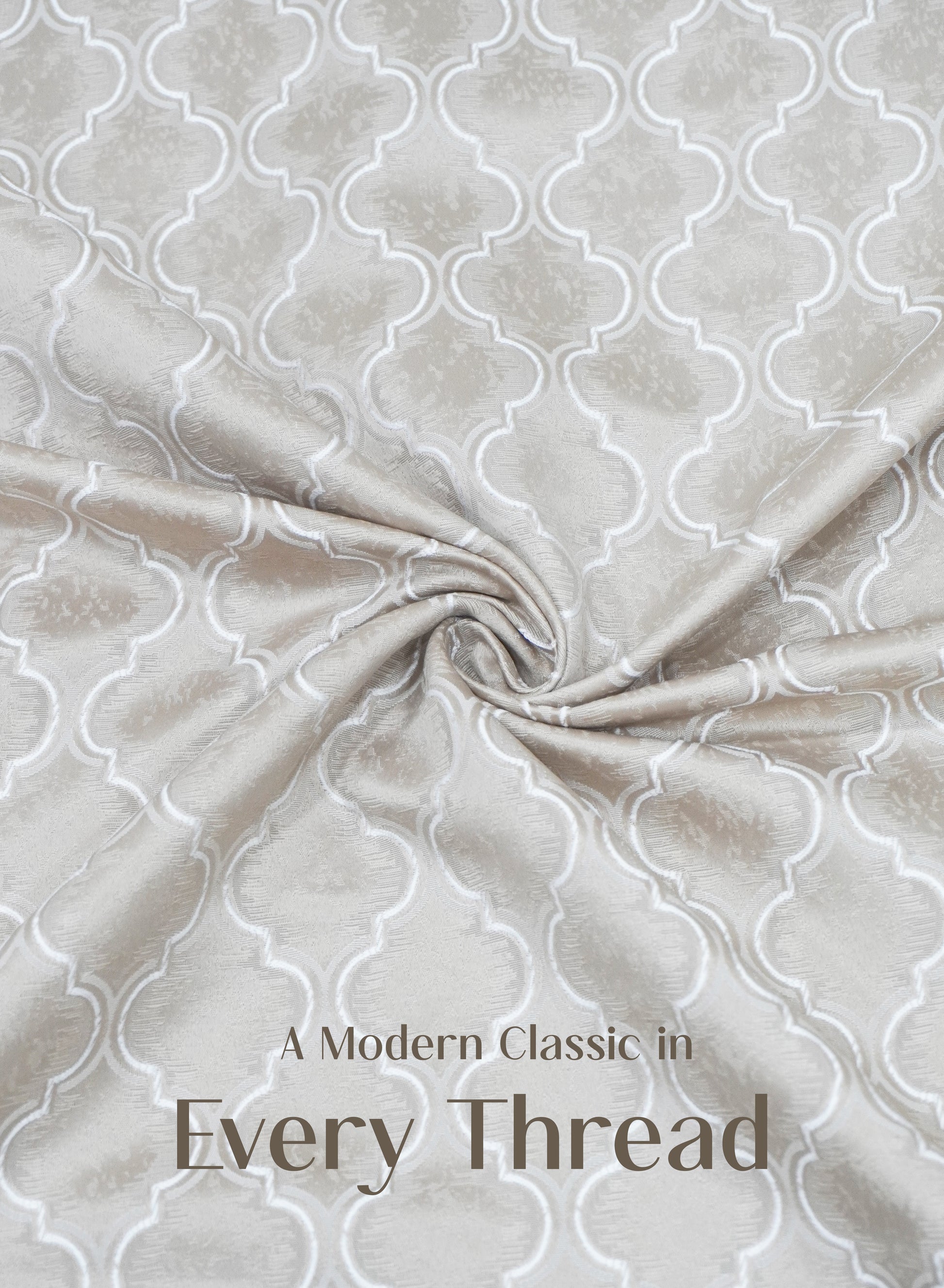 Teramo Jacquard Room Darkening Curtains | Crest Jacquard Weave | Sahara Beige | Set of 2 | Fully Customizable