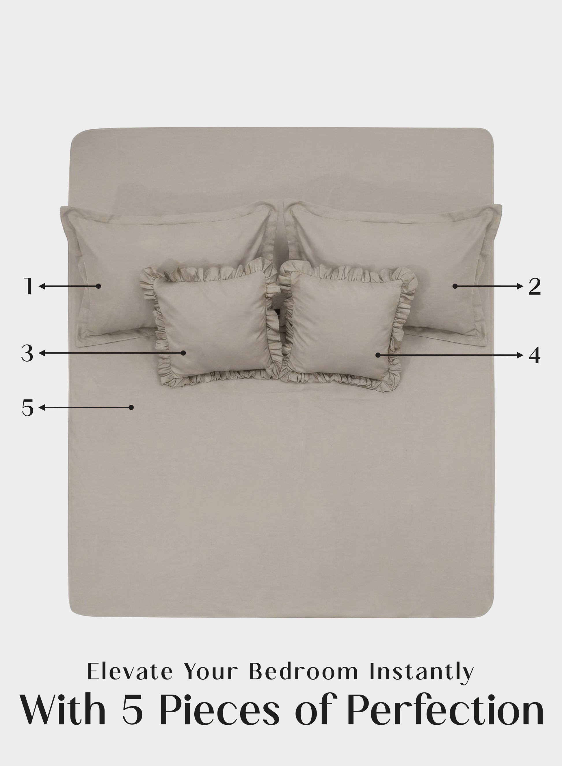 Home Crayons LuxeSoft™ Double Bedsheet Set | Oversized King | Includes 2 Pillow Covers & 2 Cushion Covers | Latte Crème