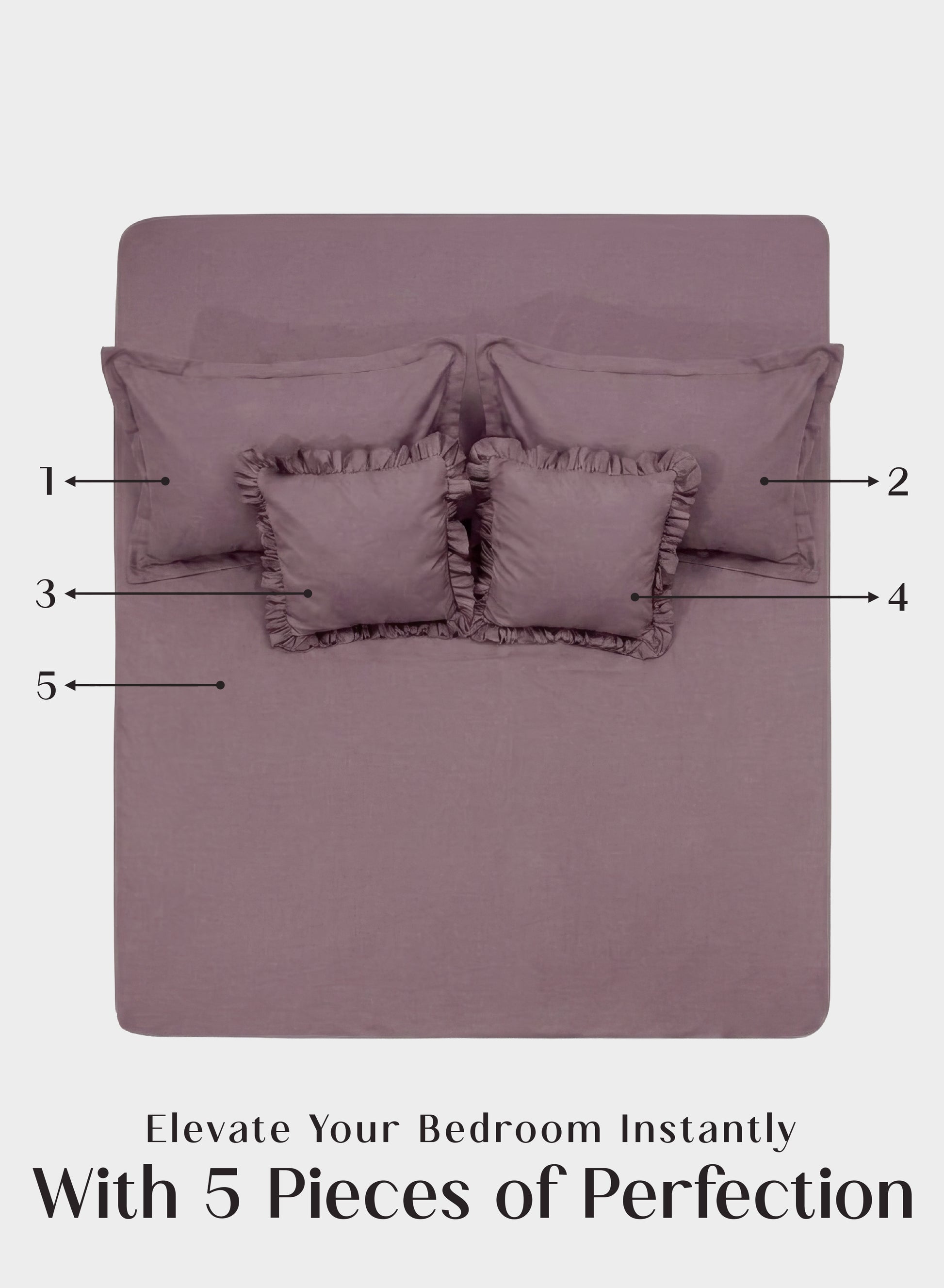 Home Crayons LuxeSoft™ Double Bedsheet Set | Oversized King | Includes 2 Pillow Covers & 2 Cushion Covers | Mulberry