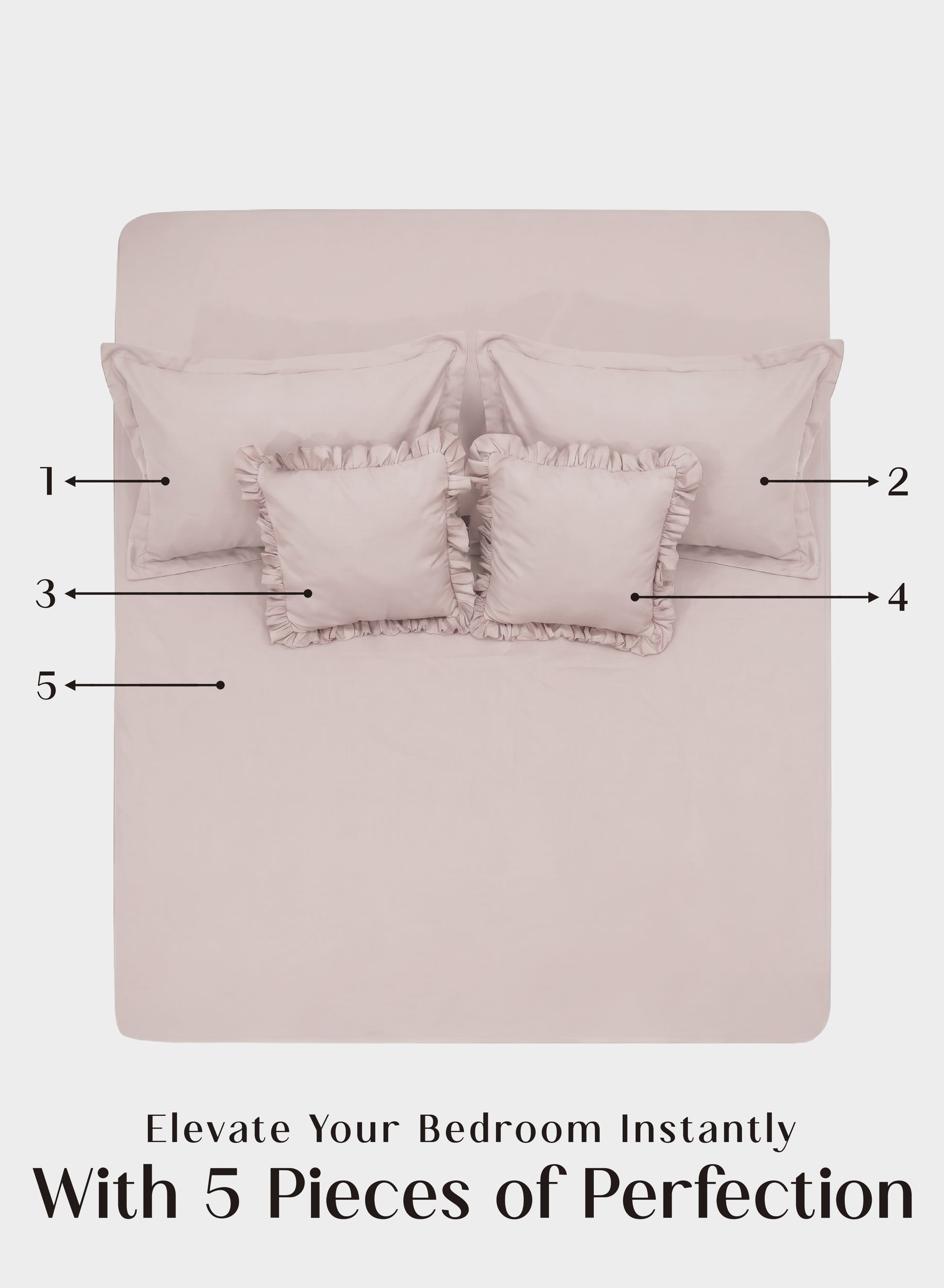 Home Crayons LuxeSoft™ Double Bedsheet Set | Oversized King | Includes 2 Pillow Covers & 2 Cushion Covers | Sakura Blush