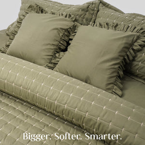 Home Crayons CloudTouch™ 5-Piece AC Comforter Set | 33% Oversized | Includes 2 Pillow & 2 Cushion Covers | Olive Grove