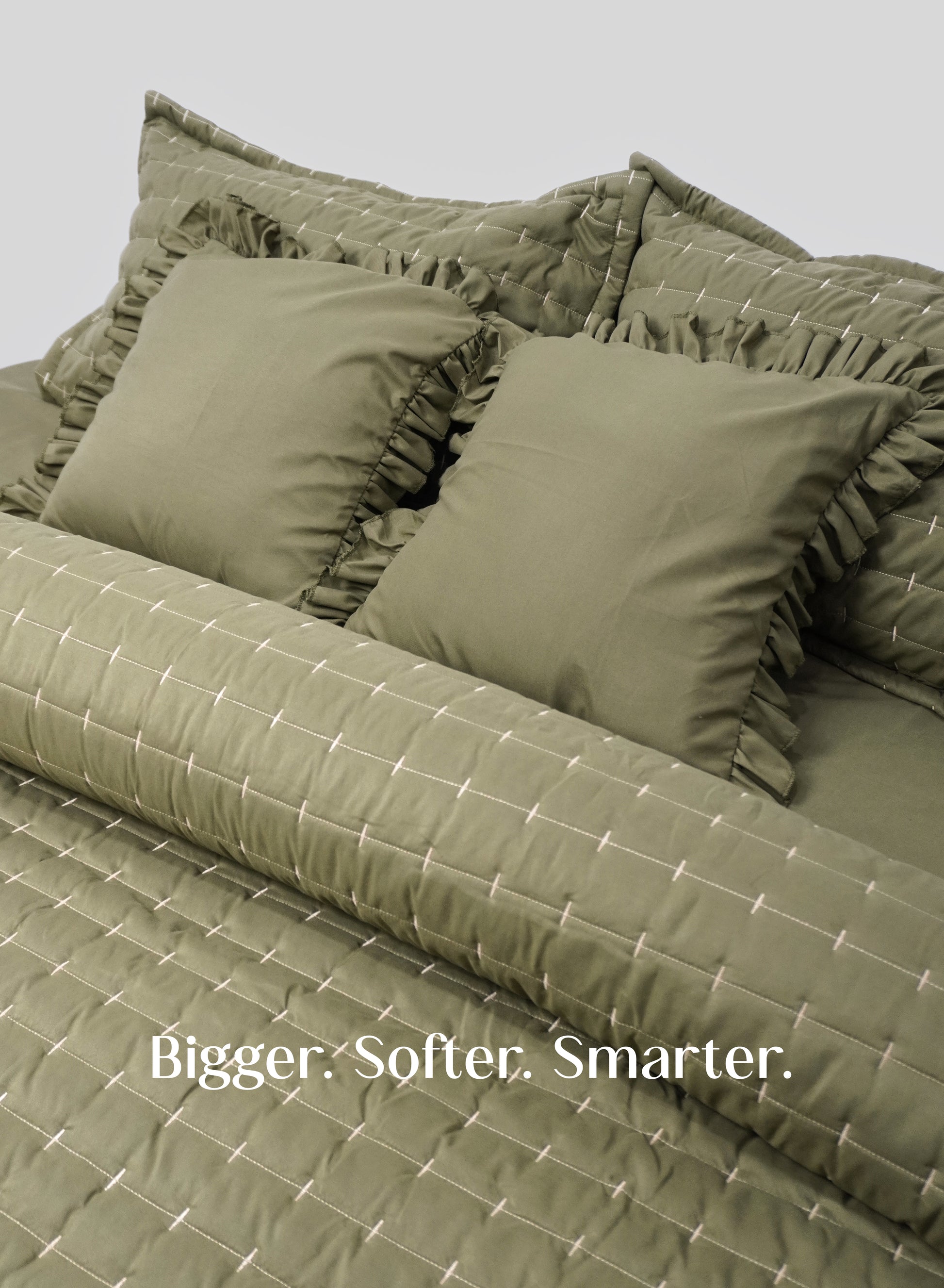 Home Crayons CloudTouch™ 5-Piece AC Comforter Set | 33% Oversized | Includes 2 Pillow & 2 Cushion Covers | Olive Grove