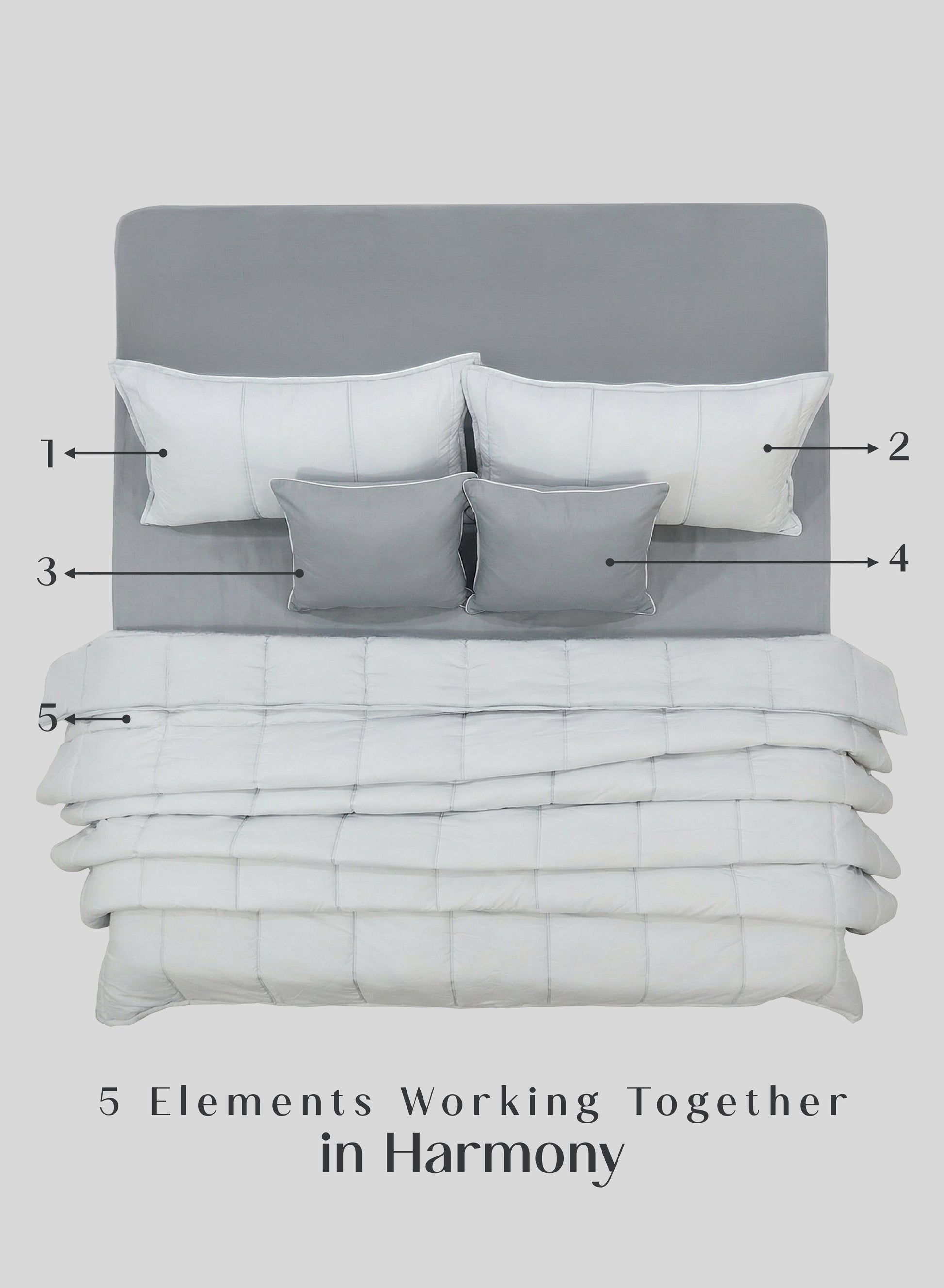 Home Crayons Cocoon AC Comforter Set | 5-Piece Designer Bed Set for Modern Homes | Pearl Gray