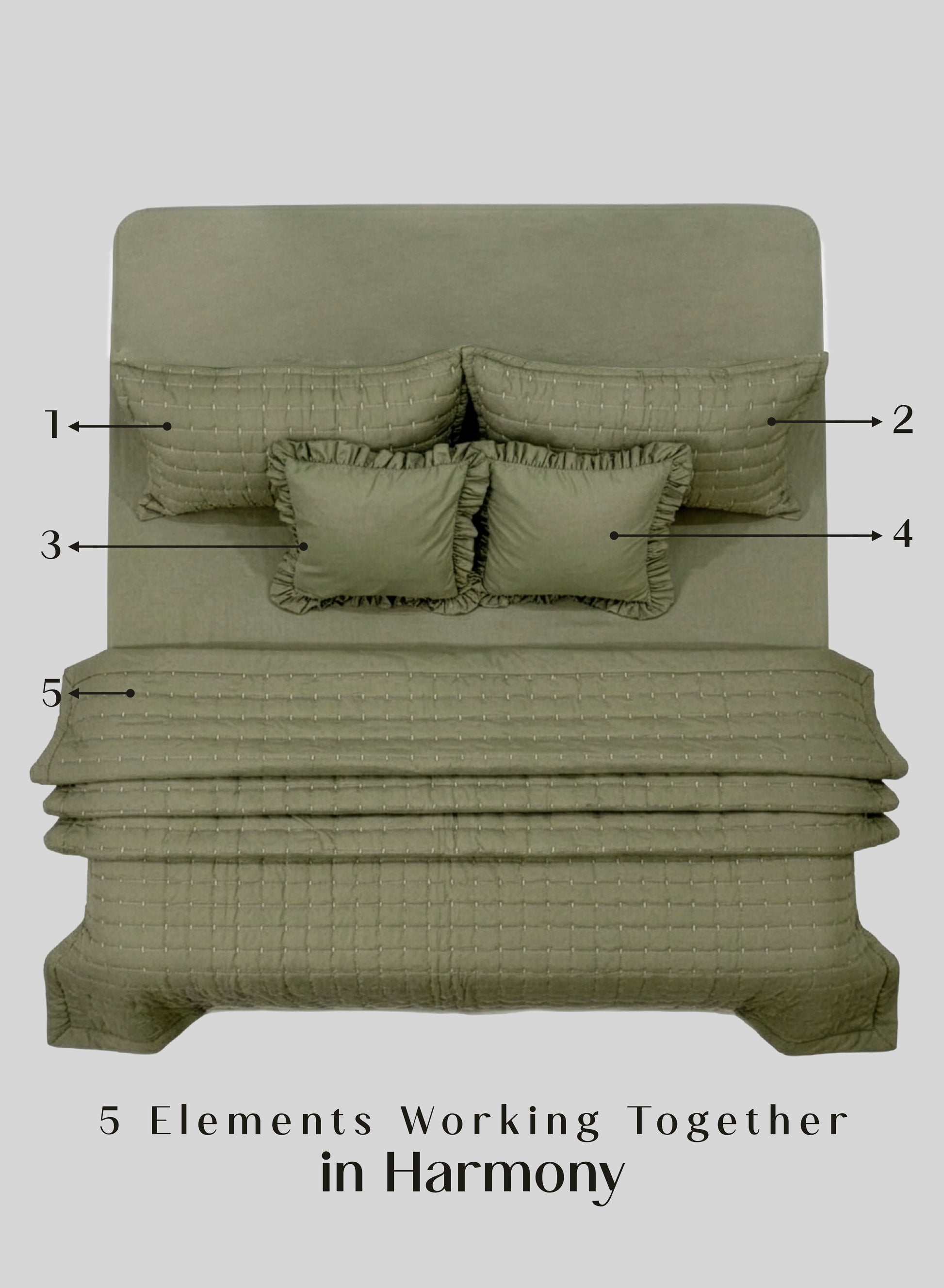 Home Crayons CloudTouch™ 5-Piece AC Comforter Set | 33% Oversized | Includes 2 Pillow & 2 Cushion Covers | Olive Grove