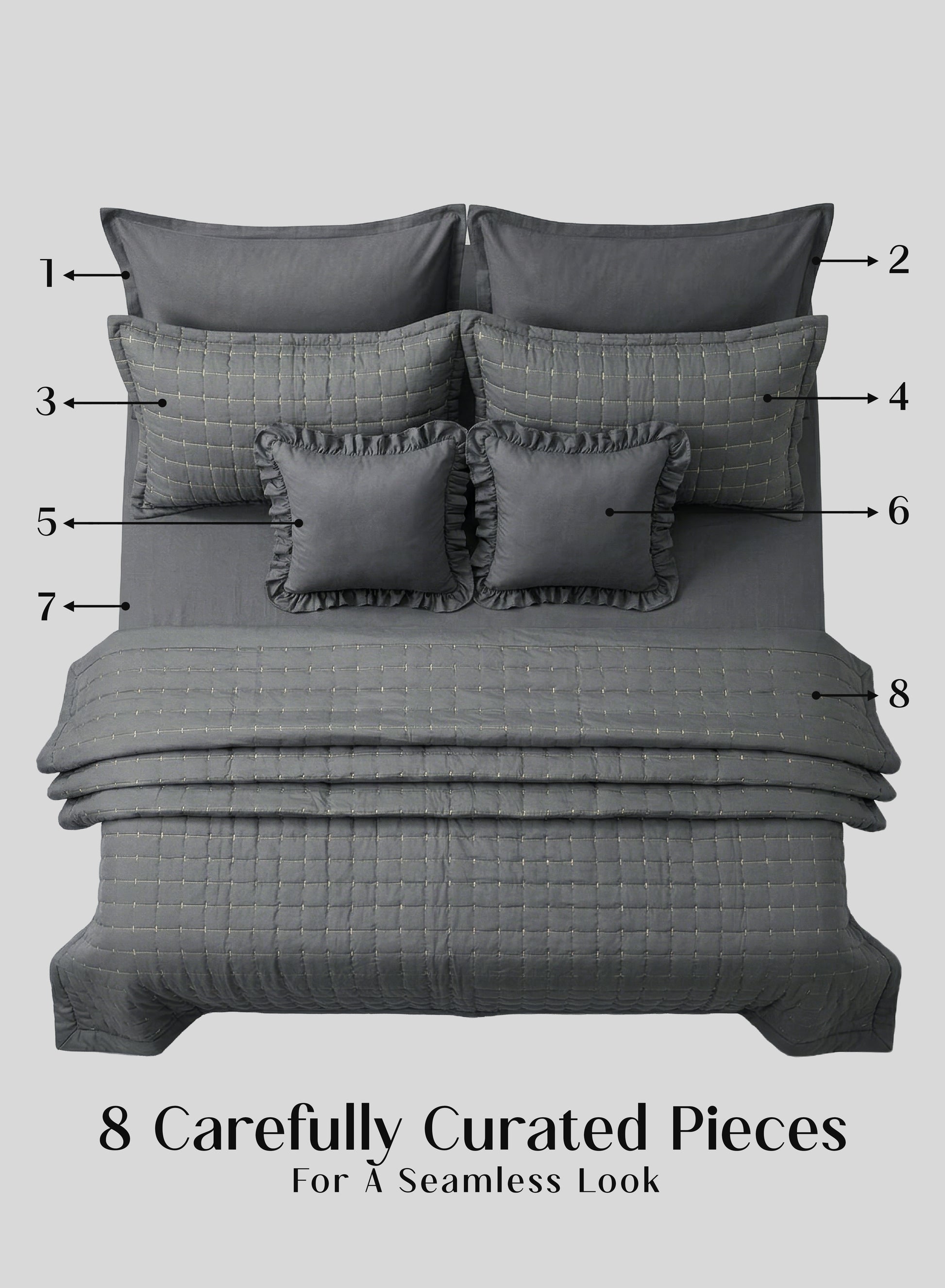 Home Crayons CloudTouch™ 8-Piece AC Bedding Set | Complete Bedroom Upgrade in One Set | Pebble Gray