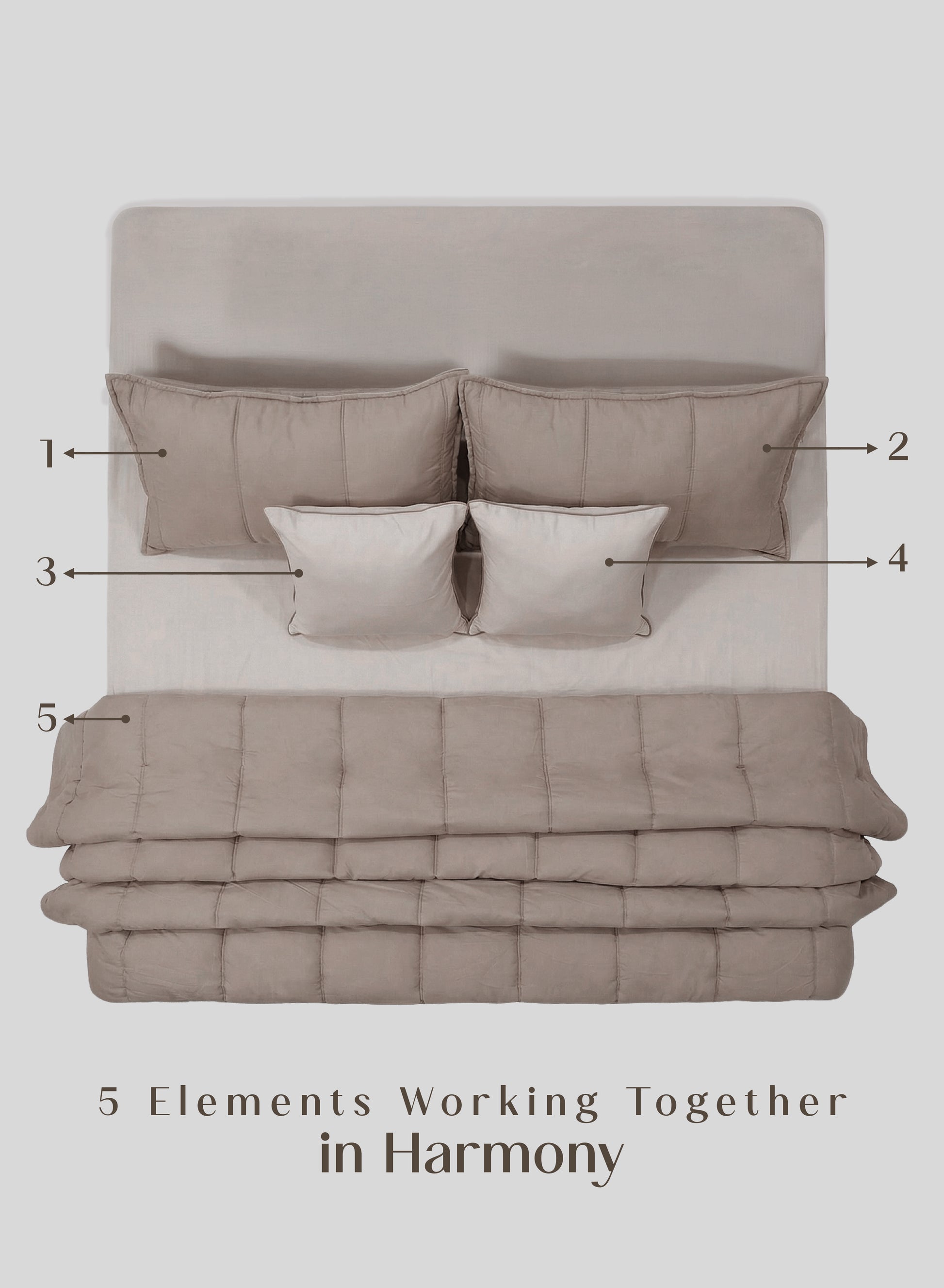 Home Crayons Cocoon AC Comforter Set | 5-Piece Designer Bed Set for Modern Homes | Earthy Beige