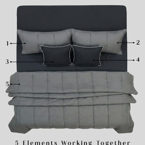 Home Crayons Cocoon AC Comforter Set | 5-Piece Designer Bed Set for Modern Homes | Moonstone Gray