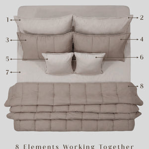 Home Crayons Cocoon 8-Piece AC Bedding Set | Coordinated Comforter, Fitted Sheet & Covers in One Set | Earthy Beige