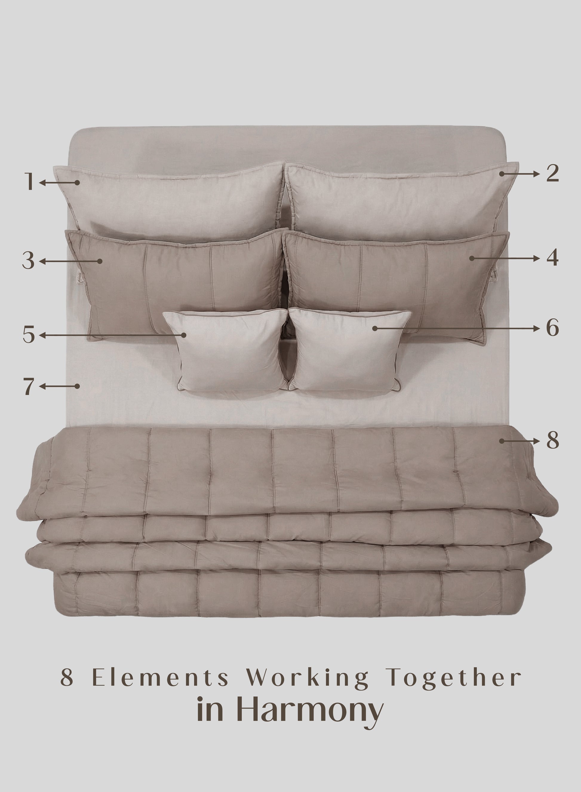 Home Crayons Cocoon 8-Piece AC Bedding Set | Coordinated Comforter, Fitted Sheet & Covers in One Set | Earthy Beige