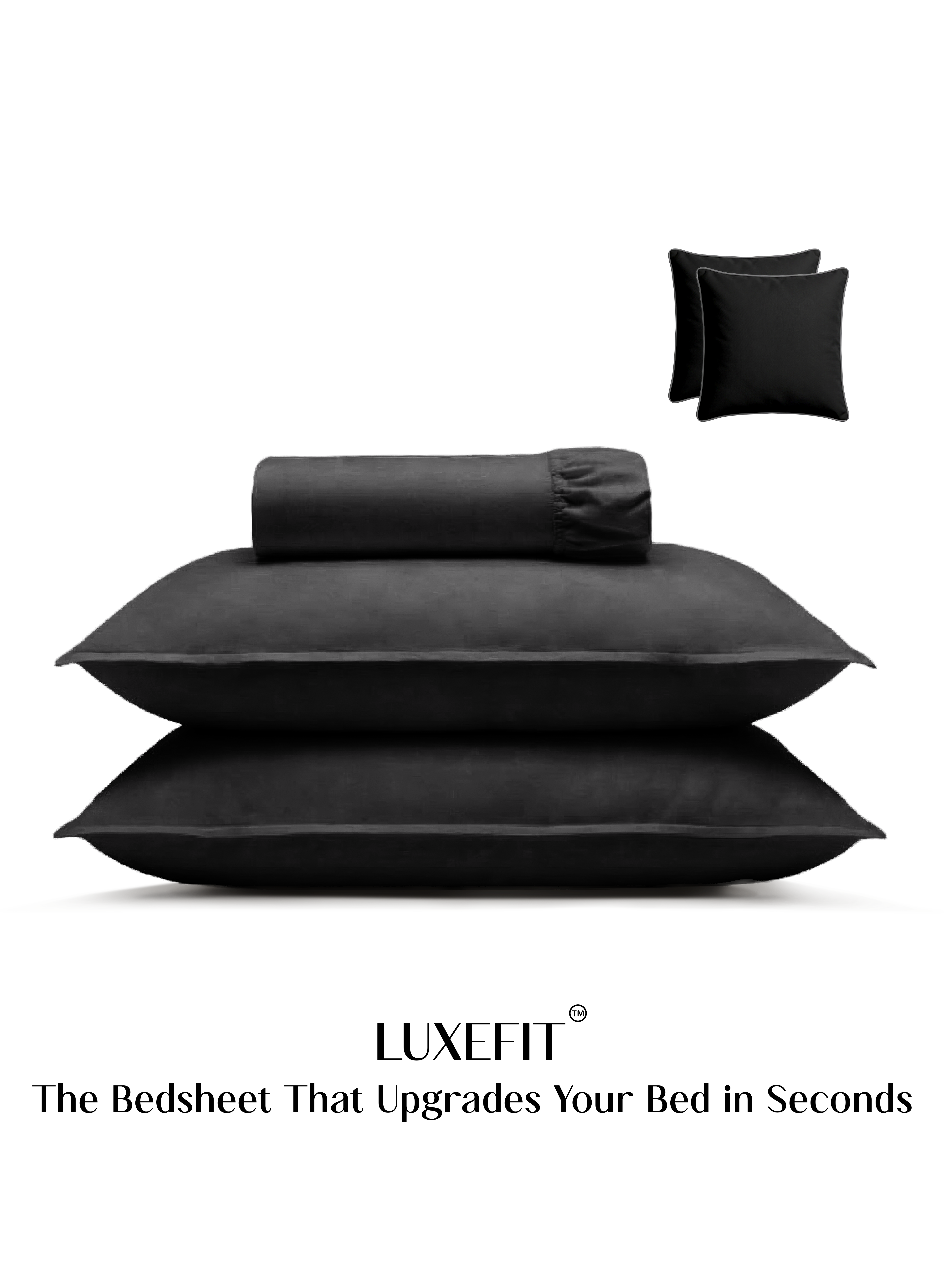 LuxeFit™ Fitted Bedsheet Set | Ebony Black