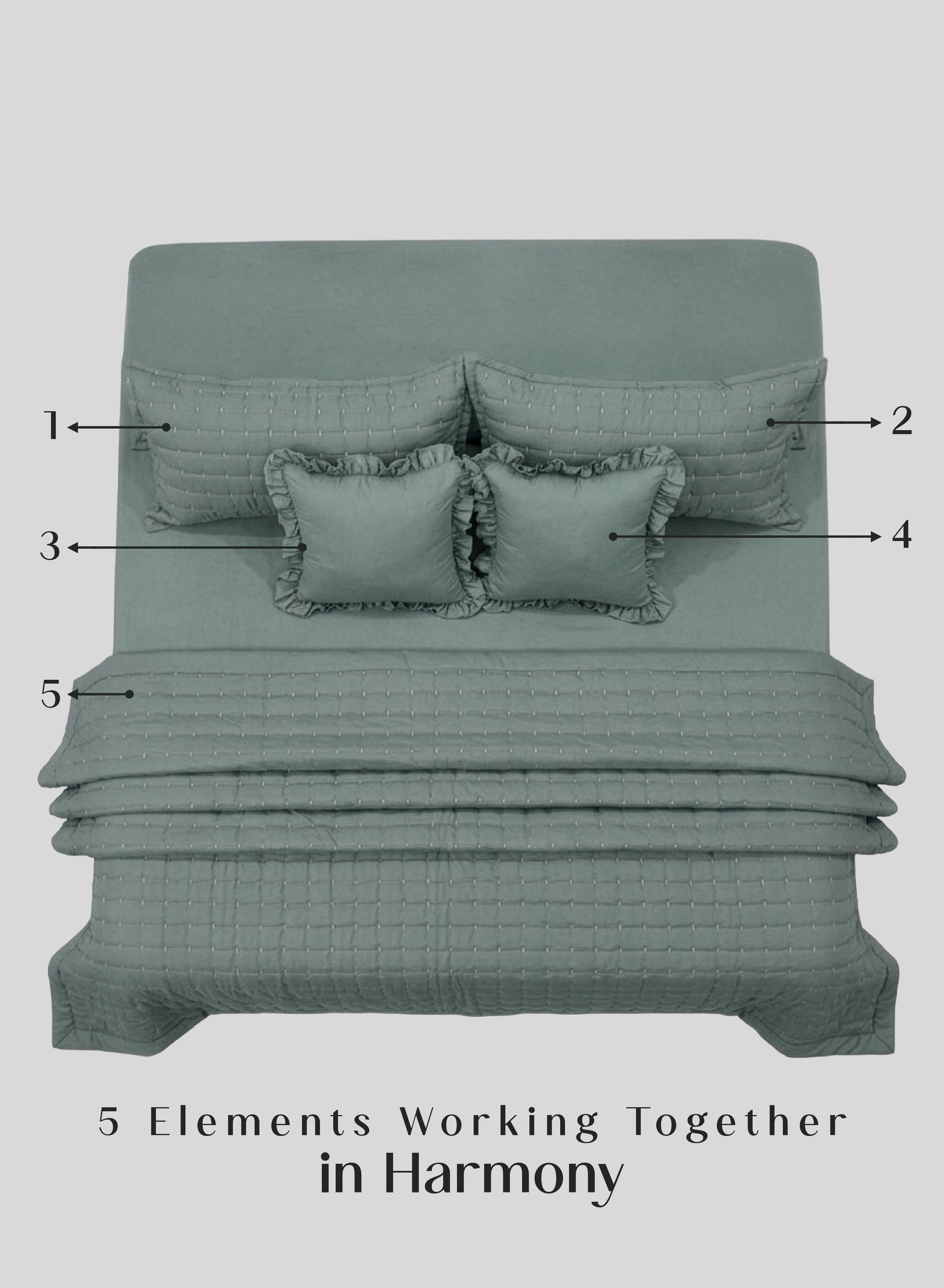 Home Crayons CloudTouch™ 5-Piece AC Comforter Set | 33% Oversized | Includes 2 Pillow & 2 Cushion Covers | Sage Green