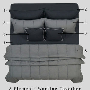 Home Crayons Cocoon 8-Piece AC Bedding Set | Coordinated Comforter, Fitted Sheet & Covers in One Set | Moonstone Gray