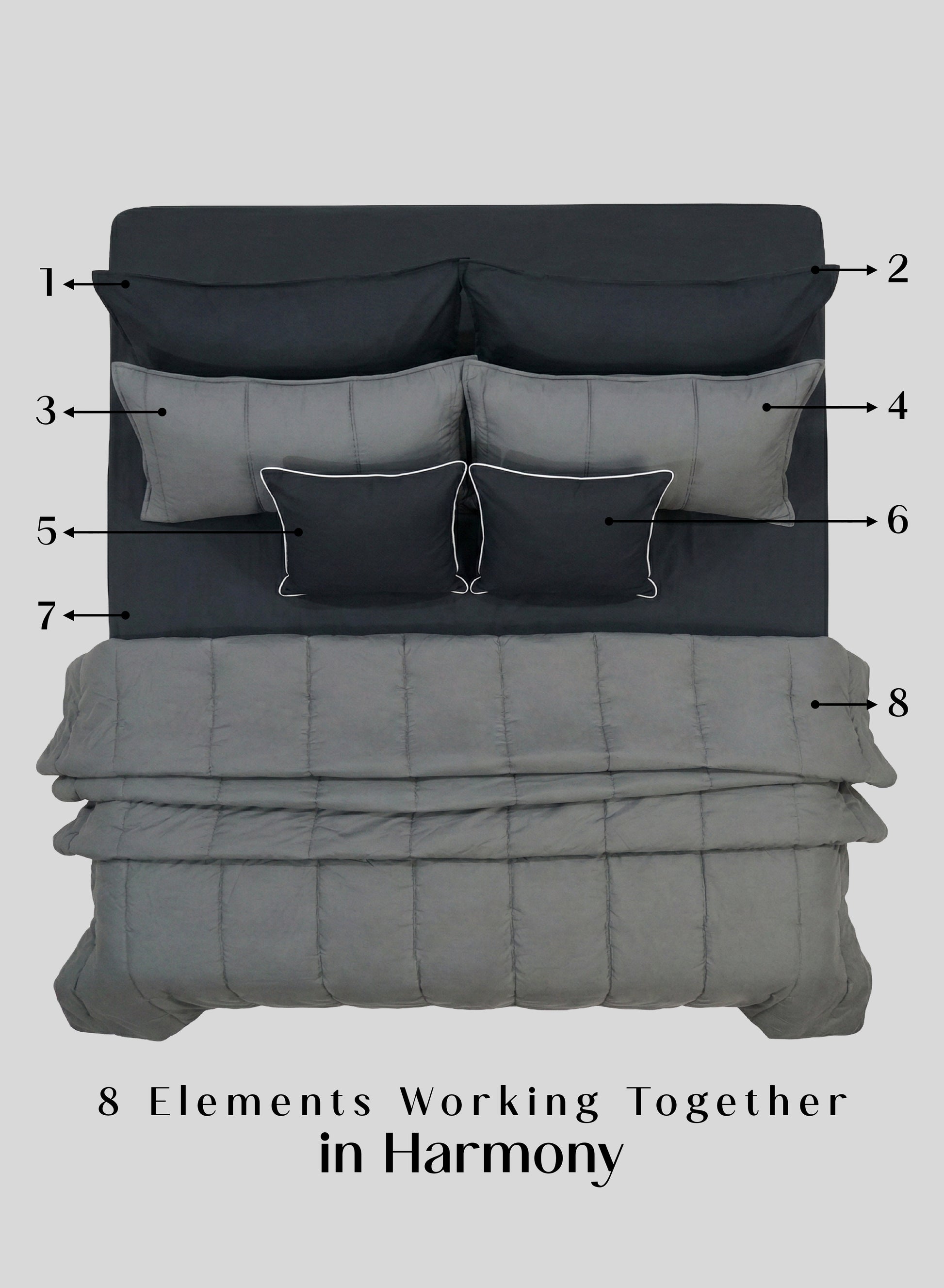 Home Crayons Cocoon 8-Piece AC Bedding Set | Coordinated Comforter, Fitted Sheet & Covers in One Set | Moonstone Gray