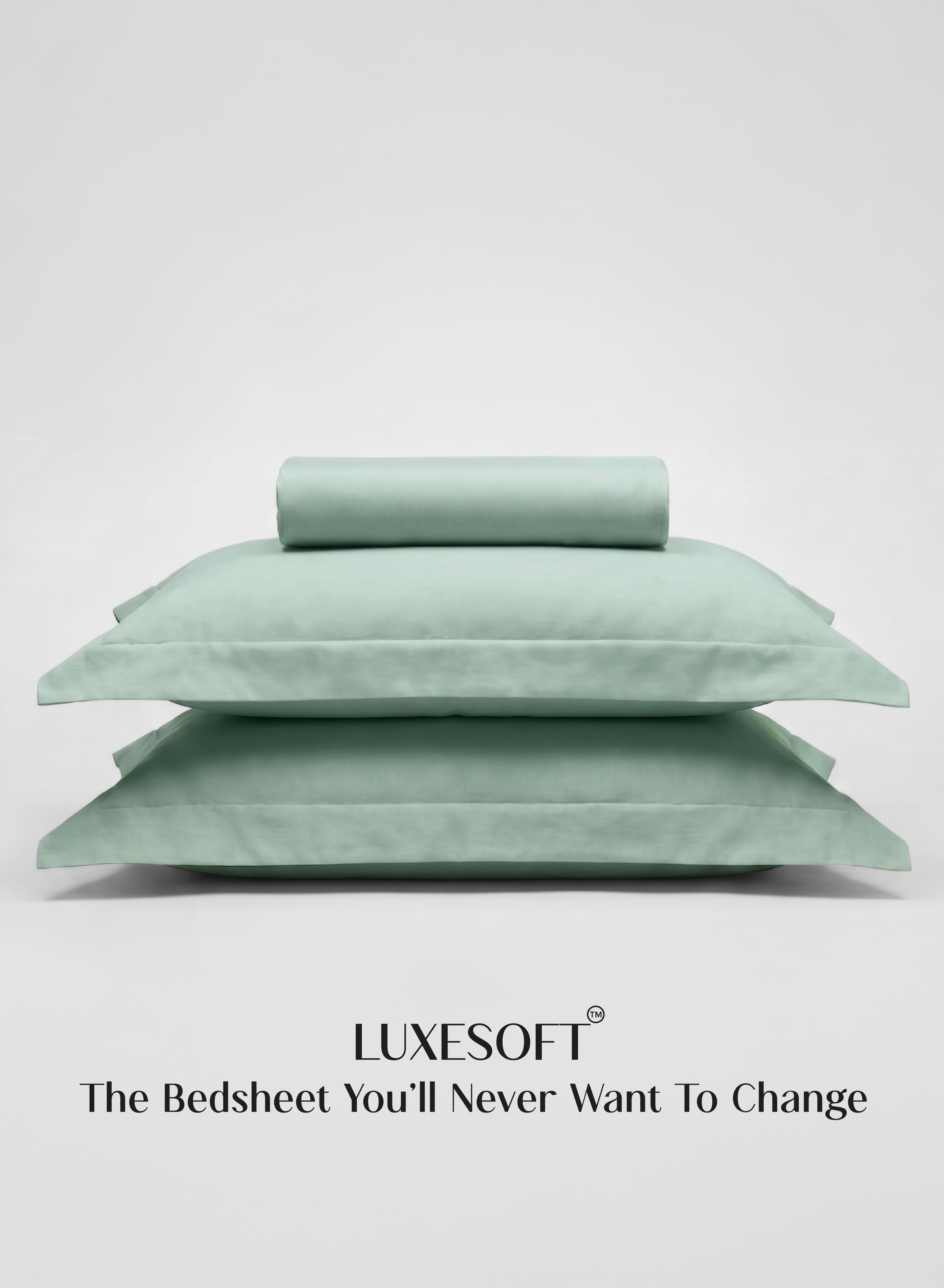 LuxeSoft™ Double Bedsheet Set | Oversized King | Includes 2 Pillow Covers & 2 Cushion Covers | Matcha Milk
