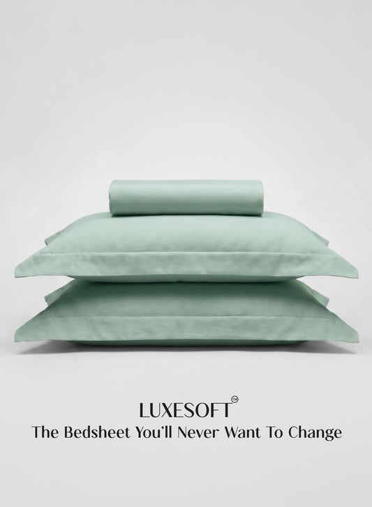 Home Crayons LuxeSoft™ Double Bedsheet Set | Oversized King | Includes 2 Pillow Covers & 2 Cushion Covers | Matcha Milk