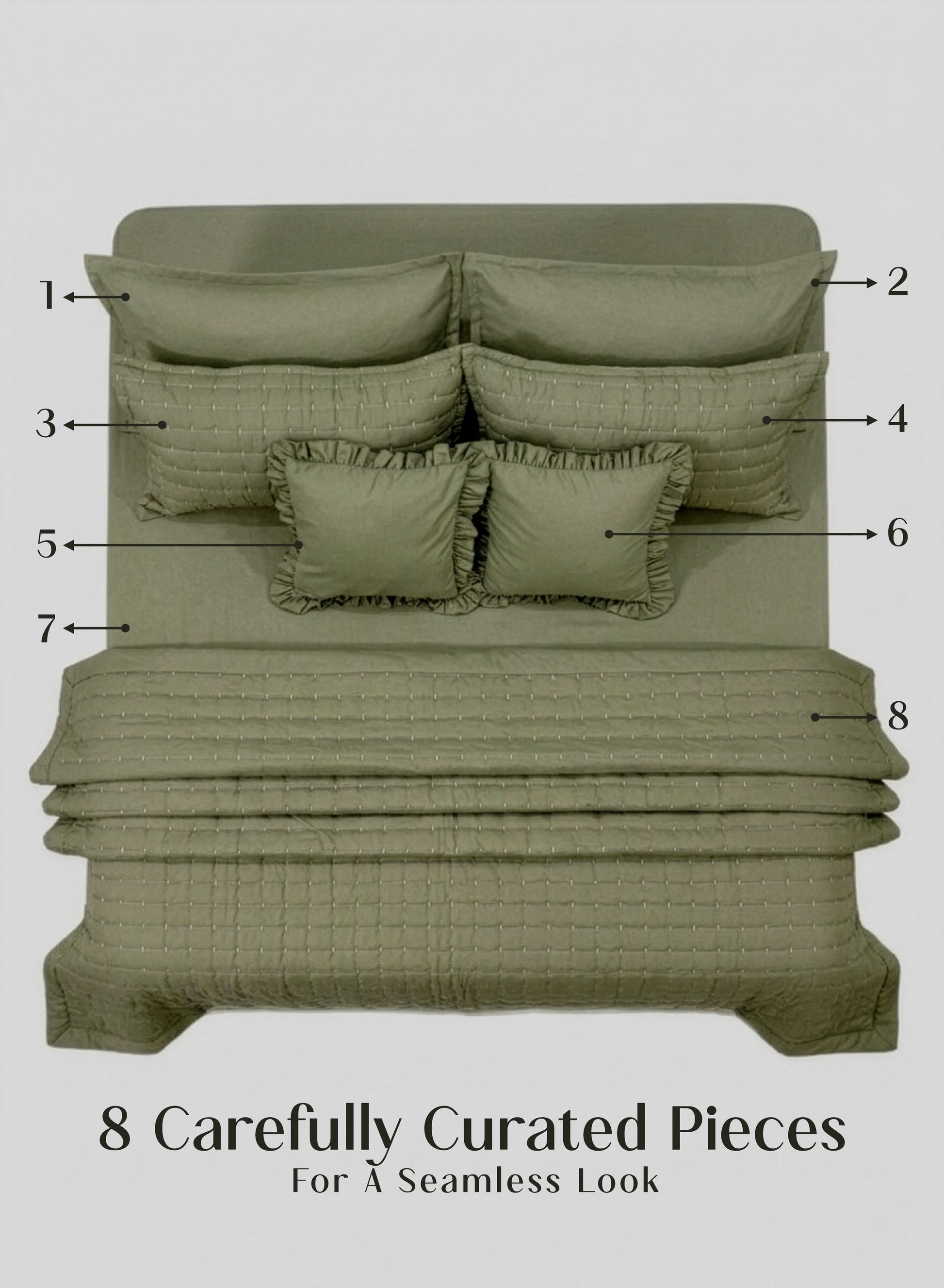 Home Crayons CloudTouch™ 8-Piece AC Bedding Set | Complete Bedroom Upgrade in One Set | Olive Grove