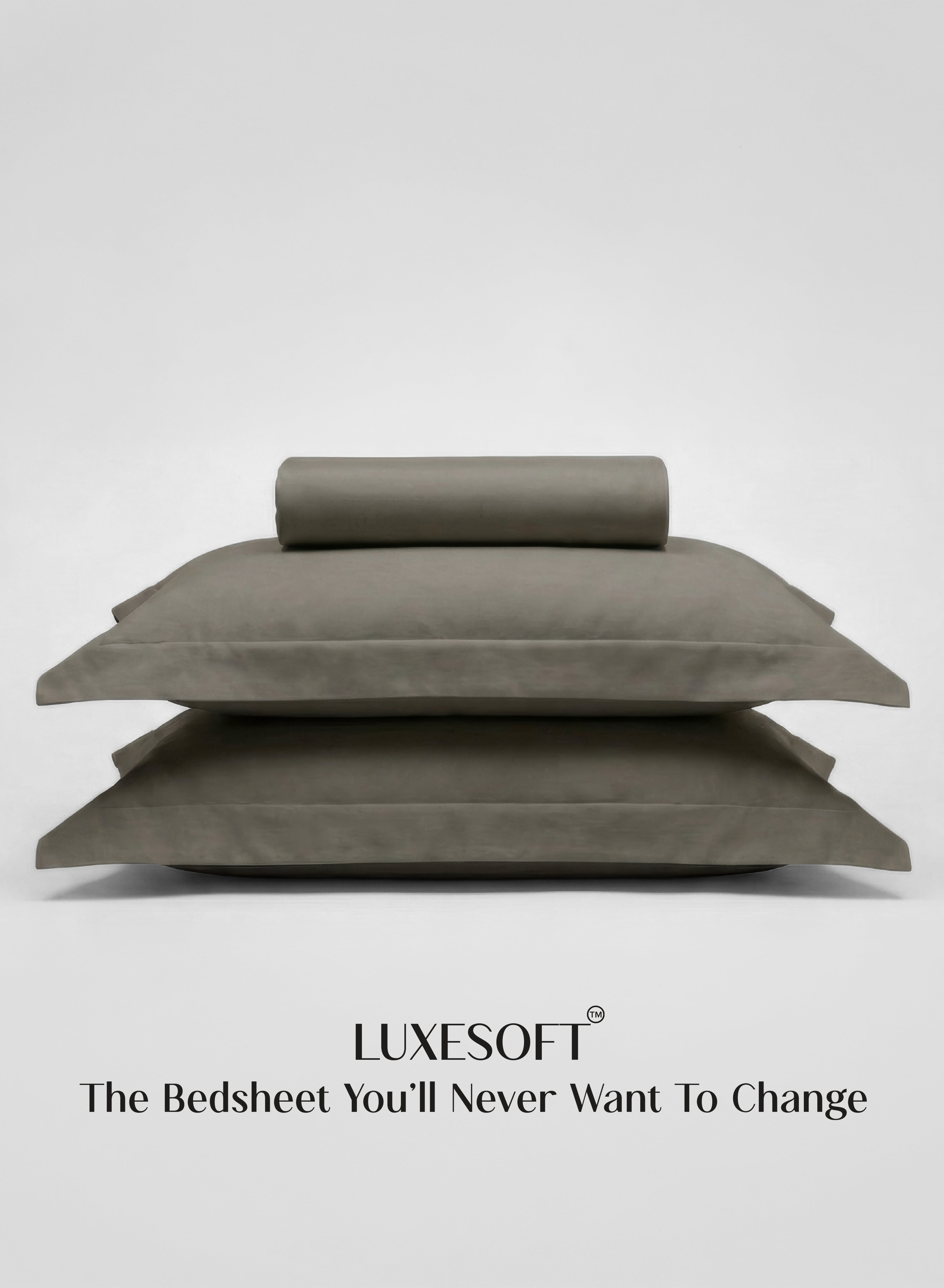 LuxeSoft™ Double Bedsheet Set | Oversized King | Includes 2 Pillow Covers & 2 Cushion Covers | Smoked Coffee