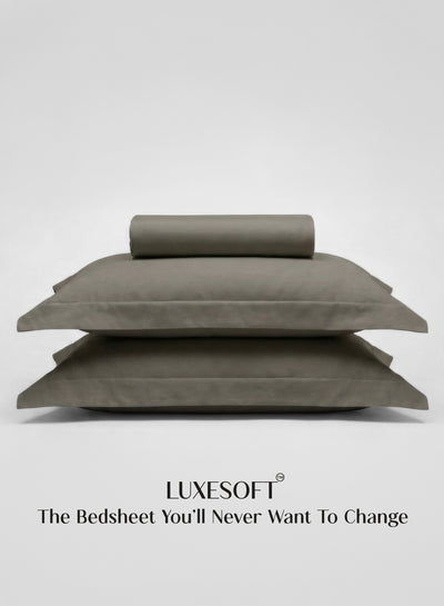 LuxeSoft™ Double Bedsheet Set | Oversized King | Includes 2 Pillow Covers & 2 Cushion Covers | Smoked Coffee