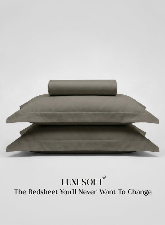 Home Crayons LuxeSoft™ Double Bedsheet Set | Oversized King | Includes 2 Pillow Covers & 2 Cushion Covers | Smoked Coffee