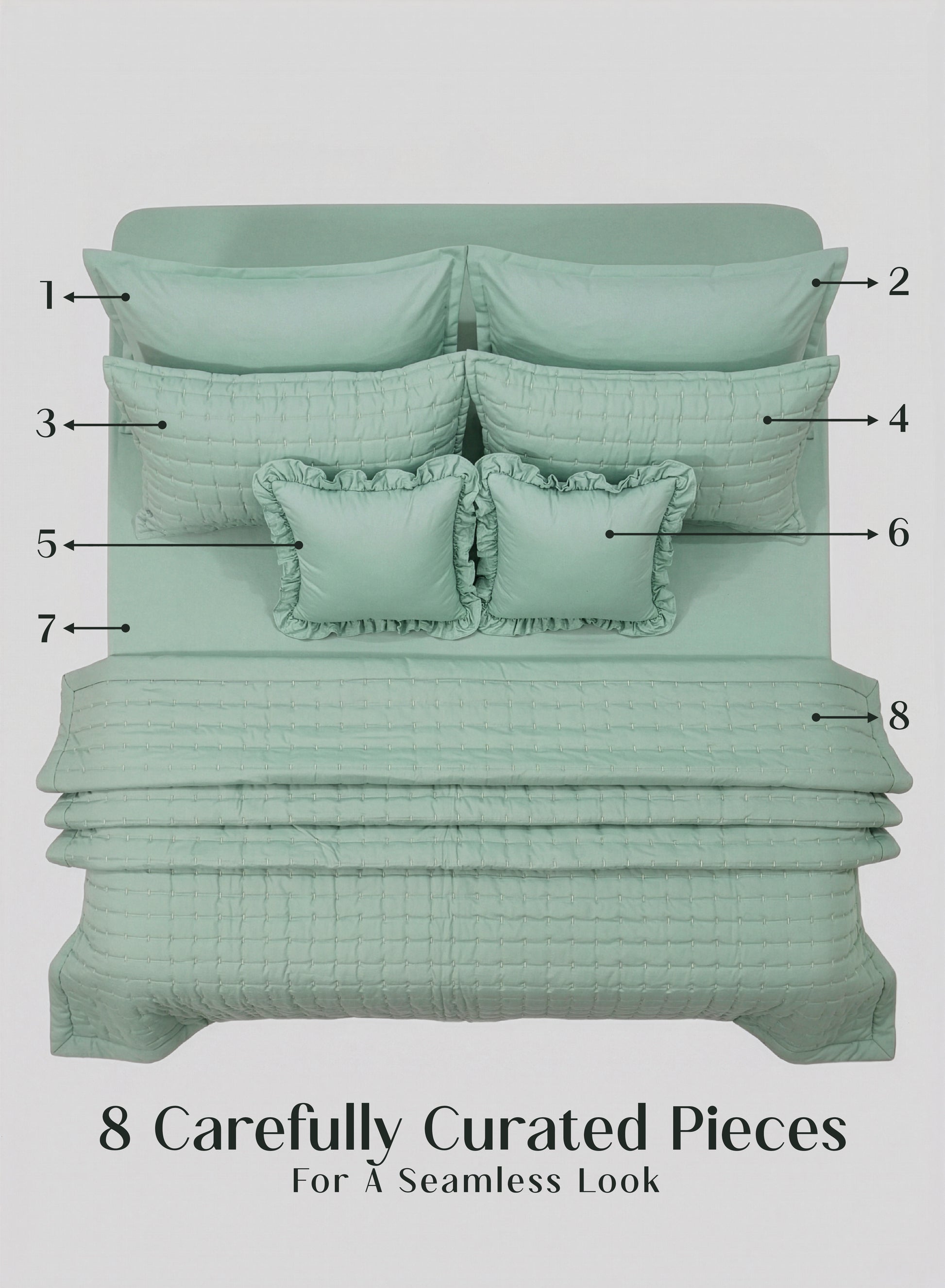 Home Crayons CloudTouch™ 8-Piece AC Bedding Set | Complete Bedroom Upgrade in One Set | Matcha Milk