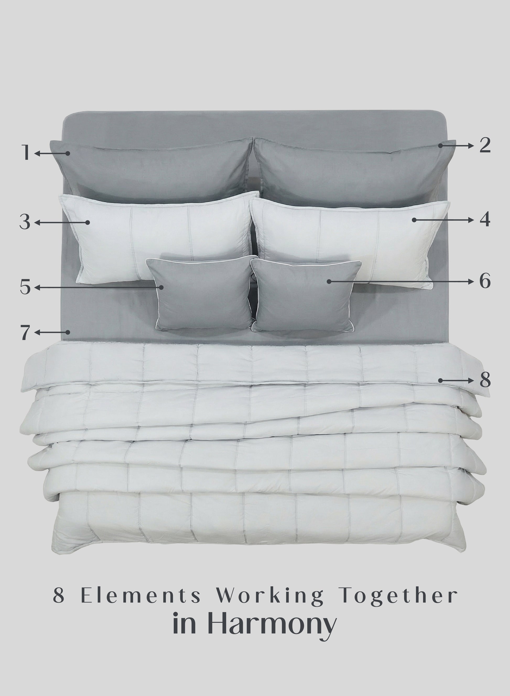 Home Crayons Cocoon 8-Piece AC Bedding Set | Coordinated Comforter, Fitted Sheet & Covers in One Set | Pearl Gray