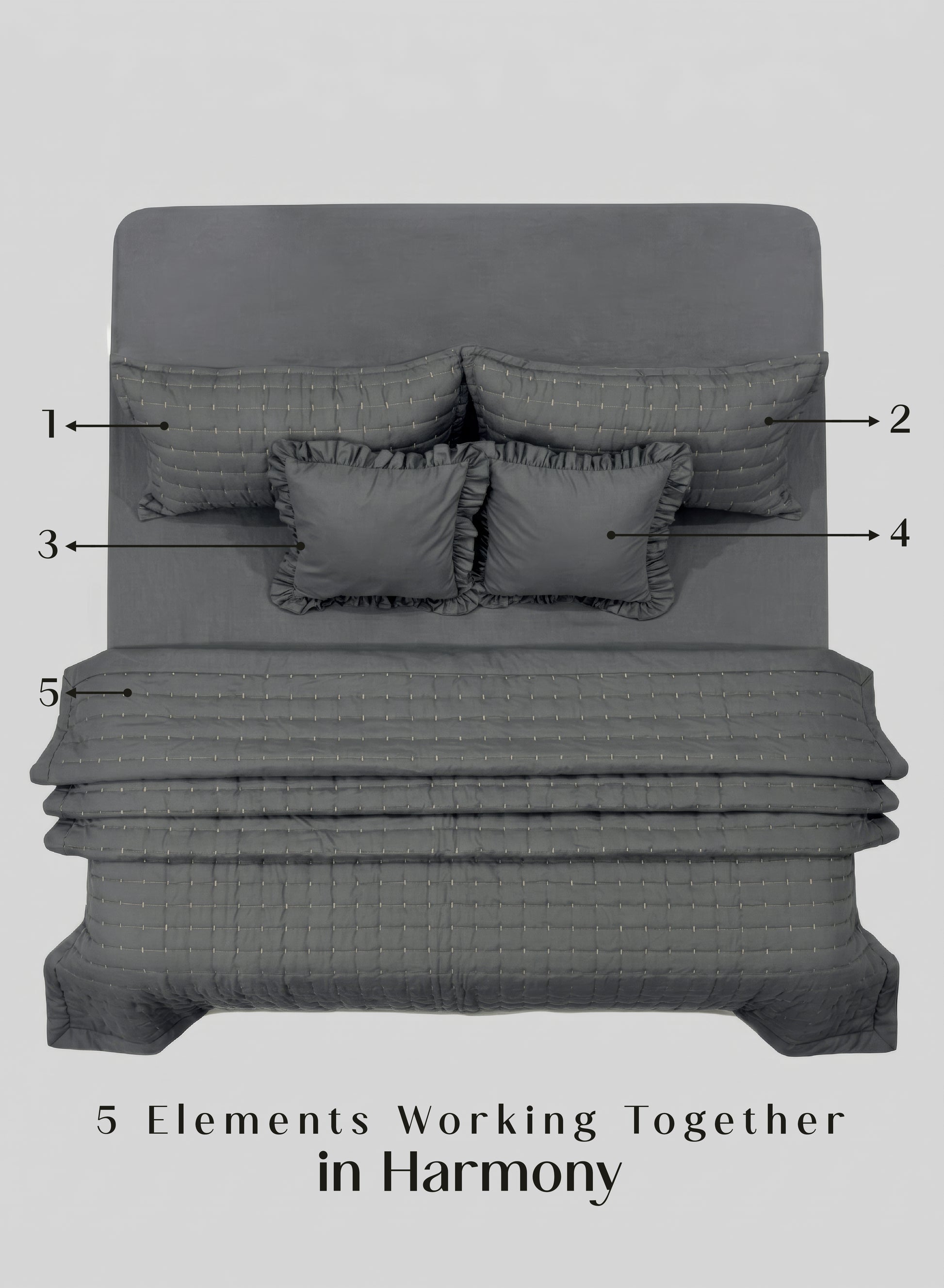 Home Crayons CloudTouch™ 5-Piece AC Comforter Set | 33% Oversized | Includes 2 Pillow & 2 Cushion Covers | Pebble Gray