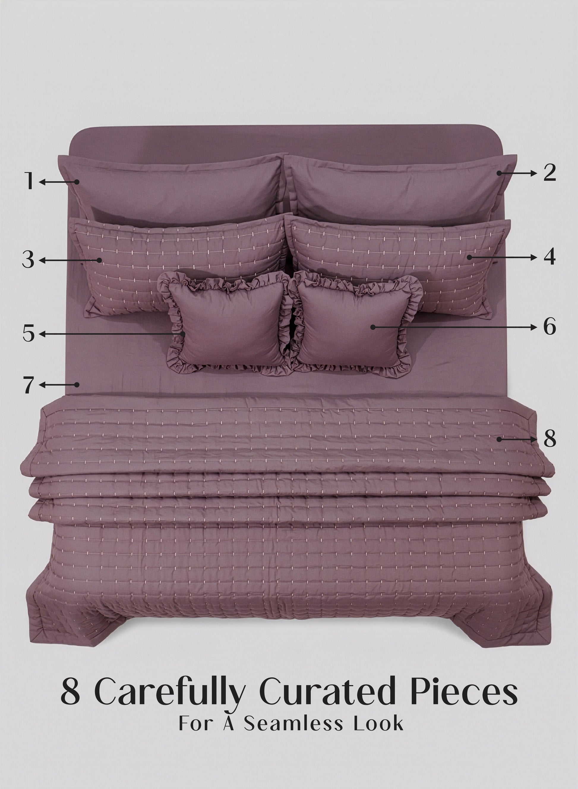 Home Crayons CloudTouch™ 8-Piece AC Bedding Set | Complete Bedroom Upgrade in One Set | Mulberry