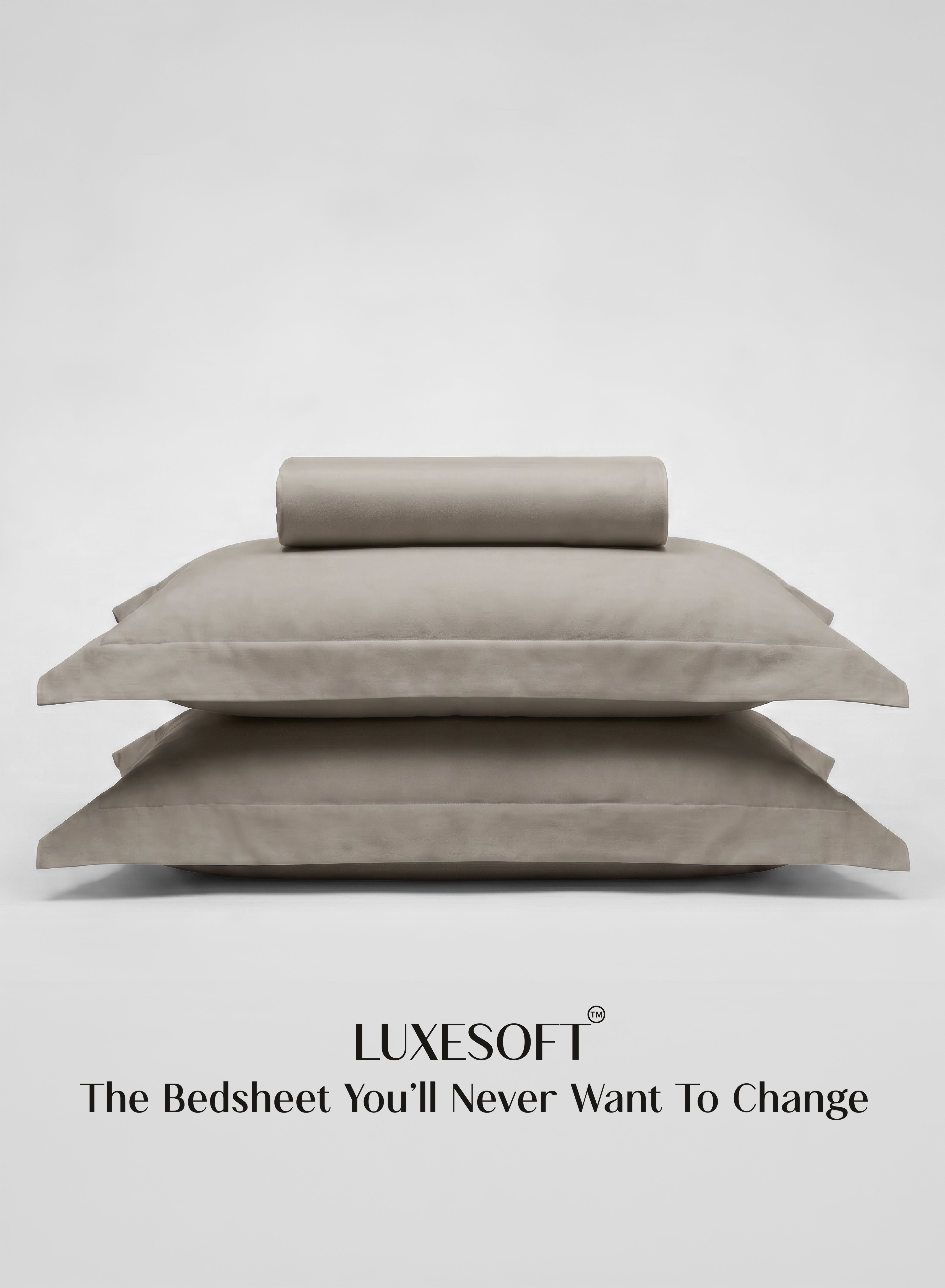 LuxeSoft™ Double Bedsheet Set | Oversized King | Includes 2 Pillow Covers & 2 Cushion Covers | Latte Crème