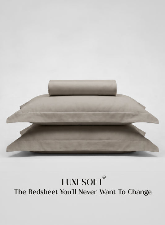 Home Crayons LuxeSoft™ Double Bedsheet Set | Oversized King | Includes 2 Pillow Covers & 2 Cushion Covers | Latte Crème