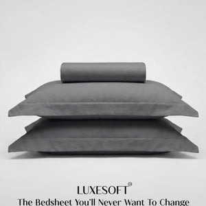 Home Crayons LuxeSoft™ Double Bedsheet Set | Oversized King | Includes 2 Pillow Covers & 2 Cushion Covers | Pebble Gray