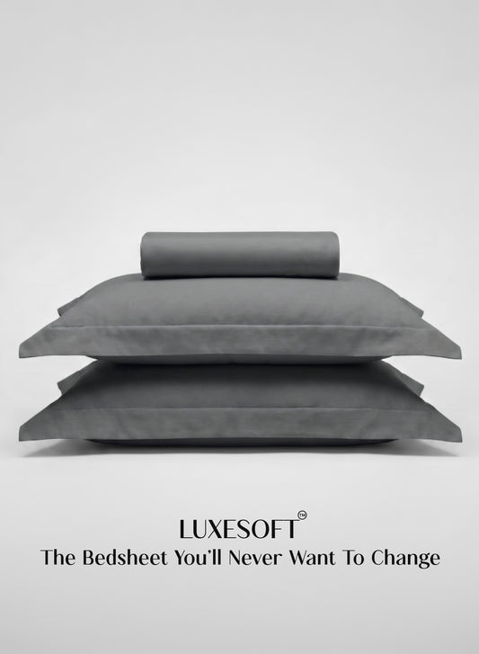 Home Crayons LuxeSoft™ Double Bedsheet Set | Oversized King | Includes 2 Pillow Covers & 2 Cushion Covers | Pebble Gray