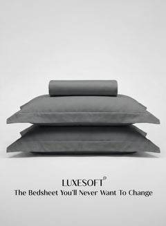Home Crayons LuxeSoft™ Double Bedsheet Set | Oversized King | Includes 2 Pillow Covers & 2 Cushion Covers | Pebble Gray
